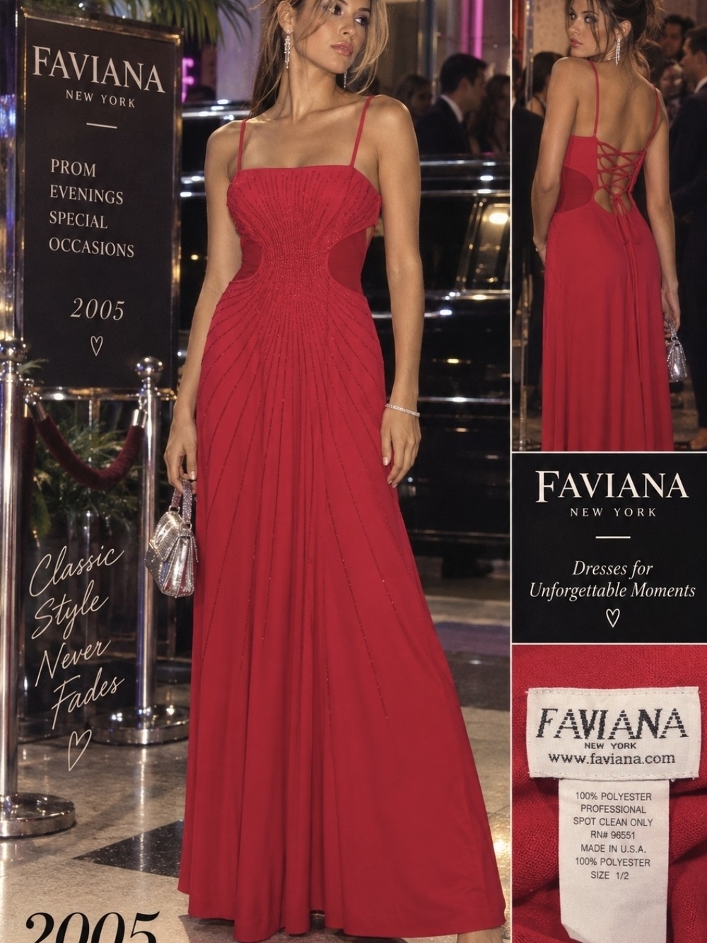 Faviana Red Beaded Evening Gown